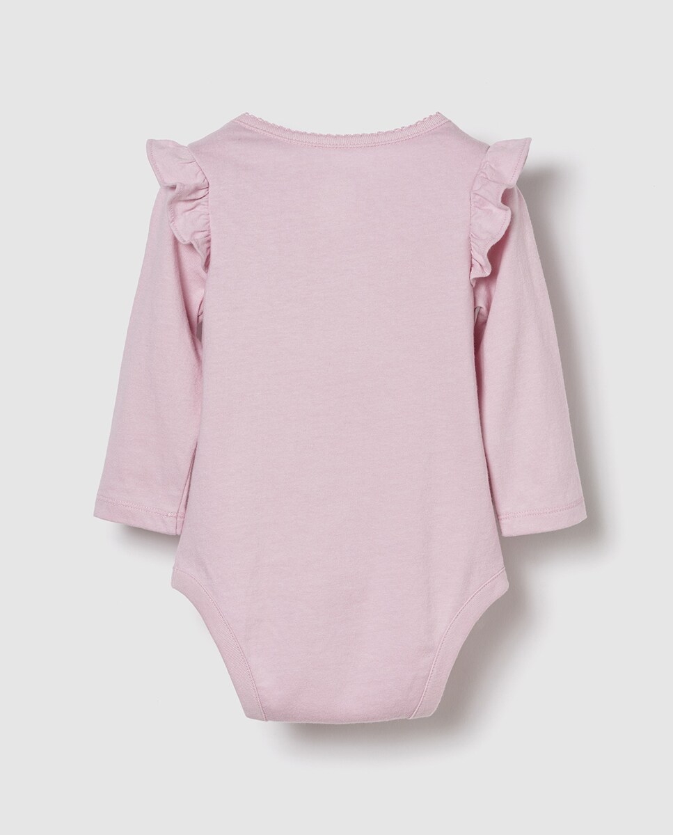 Bodysuit de Algodão Orgânico de Bebé com Folhos de Logótipo Rosa-2