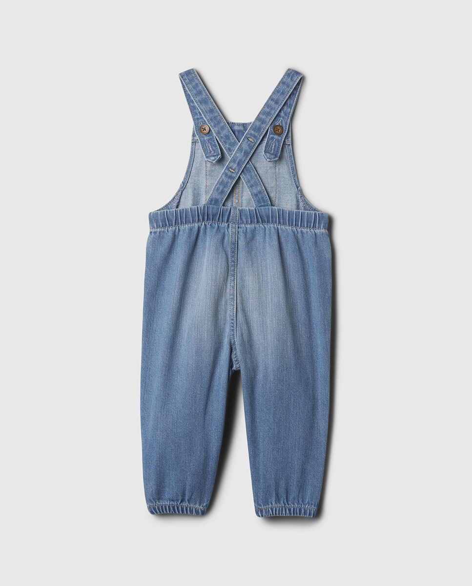 Babygrow Liso de Bebé com Alças e Bolso à Frente Azul-2