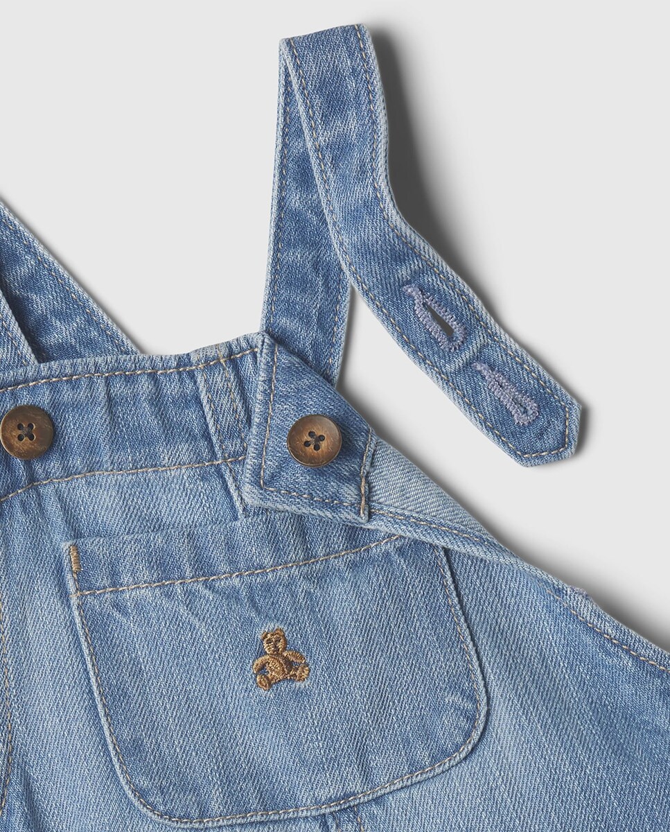 Babygrow Liso de Bebé com Alças e Bolso à Frente Azul-3