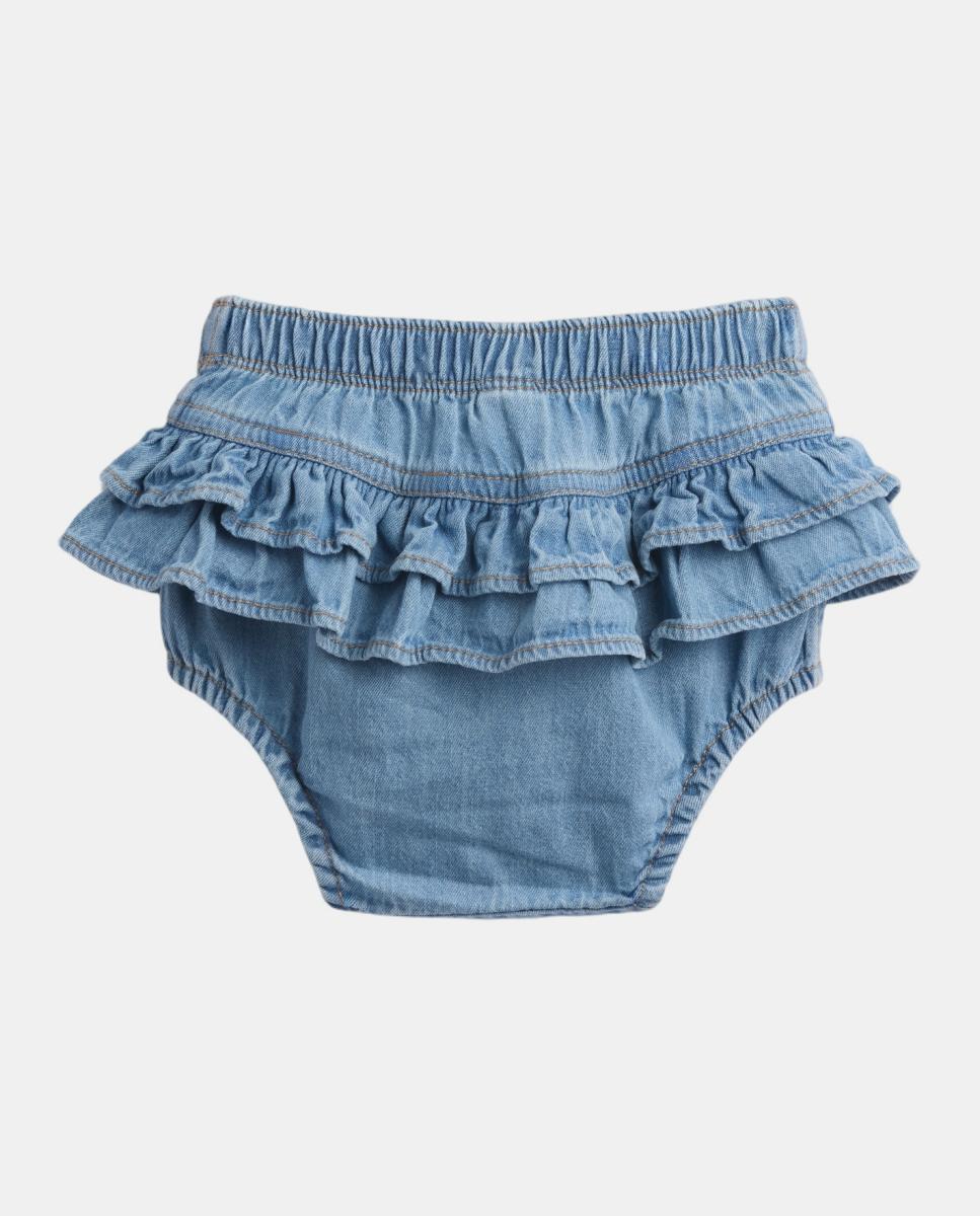 Calções de Bebé Tipo Bombachas de Ganga com Folhos Azul-2