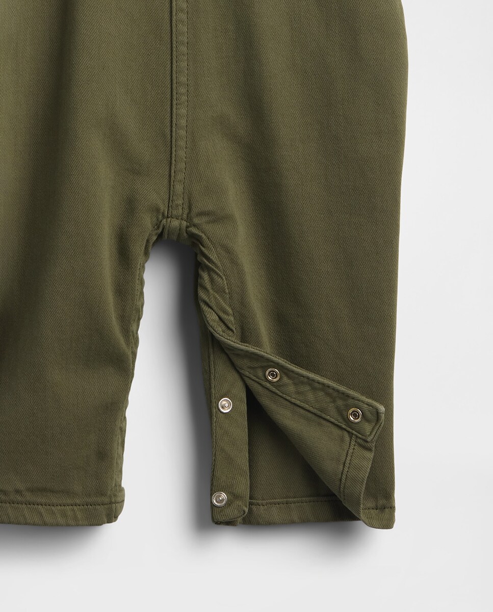 Jardineiras de Ganga de Bebé com Bolso à Frente Bordado Verde-3