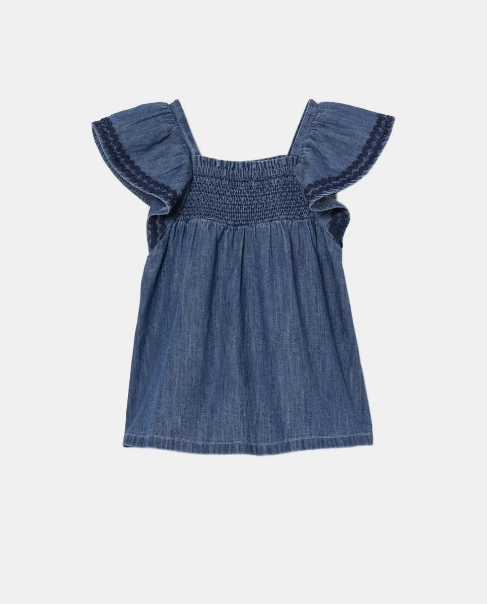 Imagem 0 de Vestido Curto de Ganga de Bebé com Manga Curta