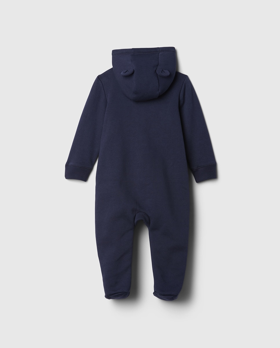 Babygrow de Bebé com Apliques de Orelhas no Capuz e Logótipo Central Azul-marinho-2