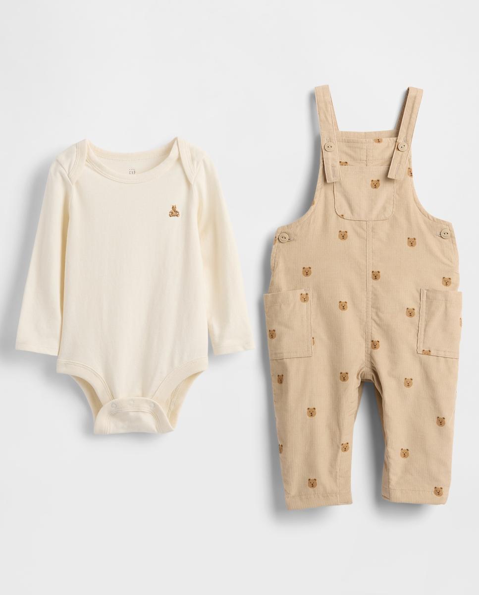 Conjunto de Macacão de Bombazina de Bebé Bege-1
