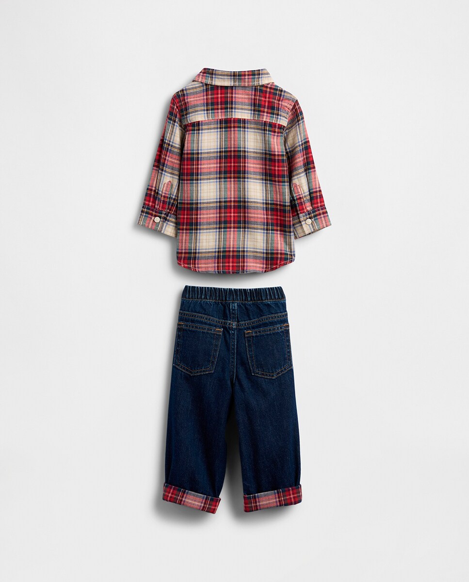 Conjunto de Camisa de Flanela e Jeans de Bebé Multicolor-2