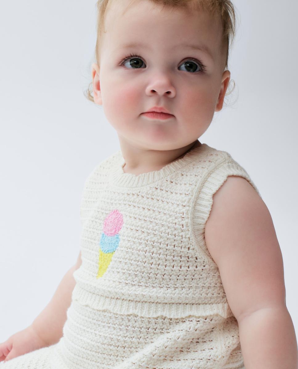 Imagem 0 de Babygrow Curto de Crochet de Bebé com Decote Redondo e Estampado de Gelados