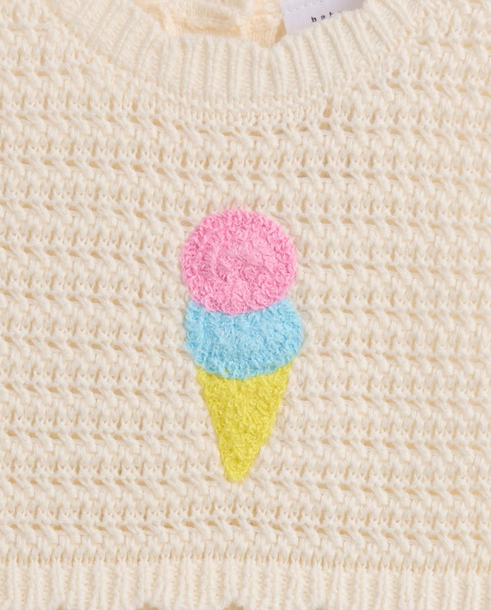 Babygrow Curto de Crochet de Bebé com Decote Redondo e Estampado de Gelados Gap Bege-4