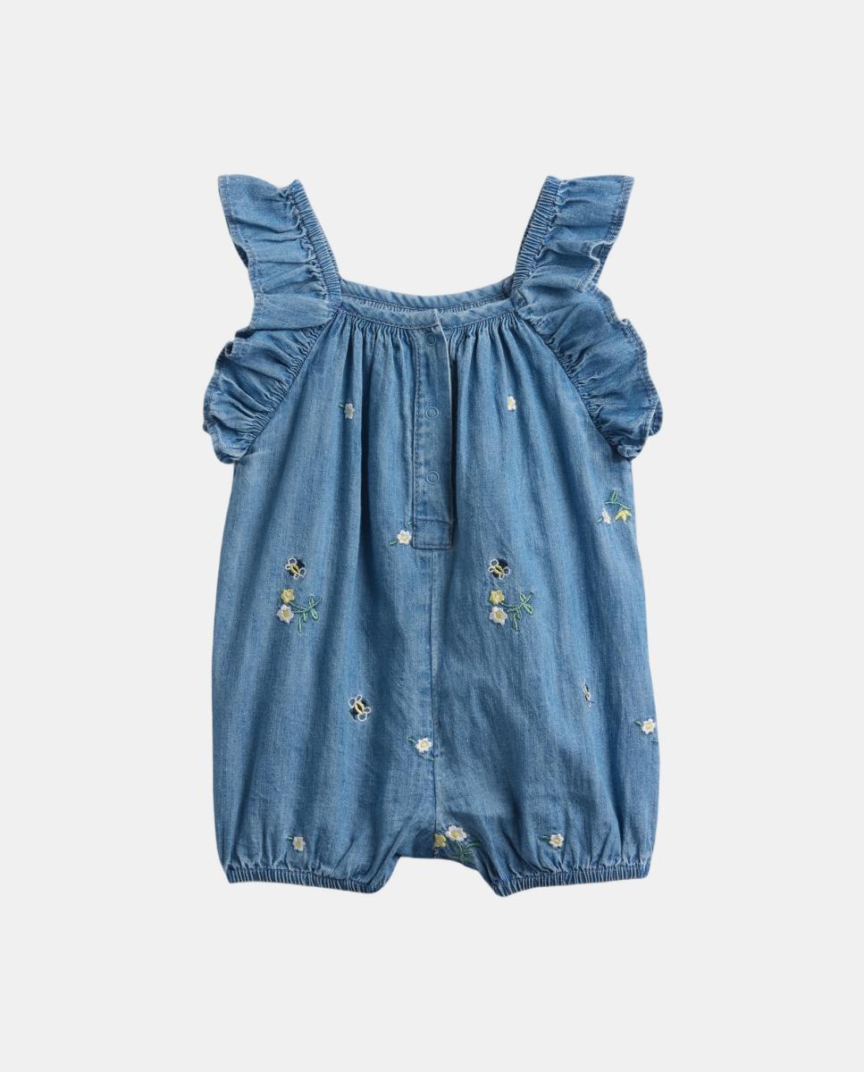 Babygrow de Bebé em Tecido de Ganga com Folhos Gap Azul-2