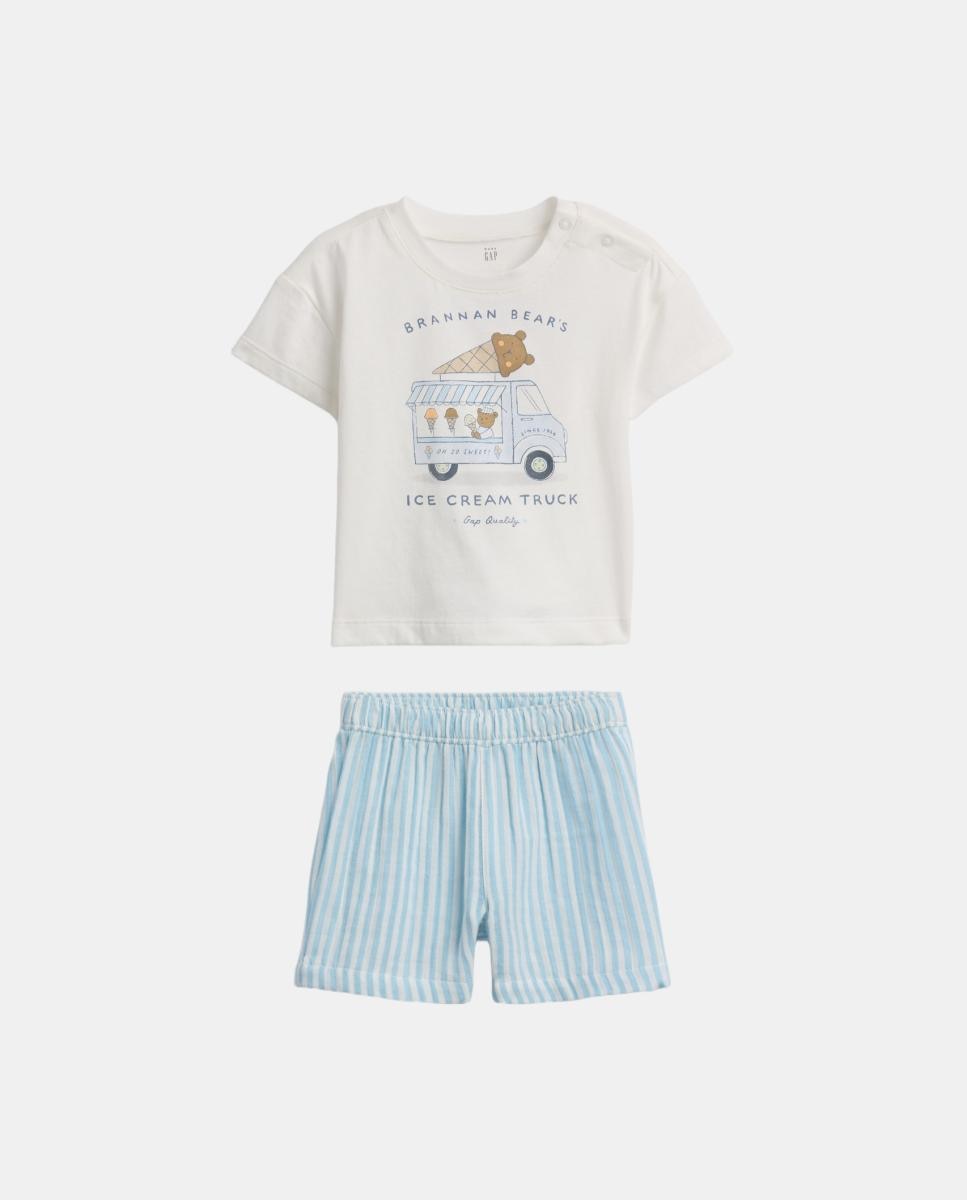 Imagem 0 de Conjunto de Bebé com T-shirt Básica de Algodão e Calções com Cintura Elástica