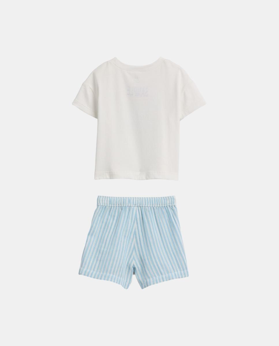 Conjunto de Bebé com T-shirt Básica de Algodão e Calções com Cintura Elástica Gap Azul-claro-2