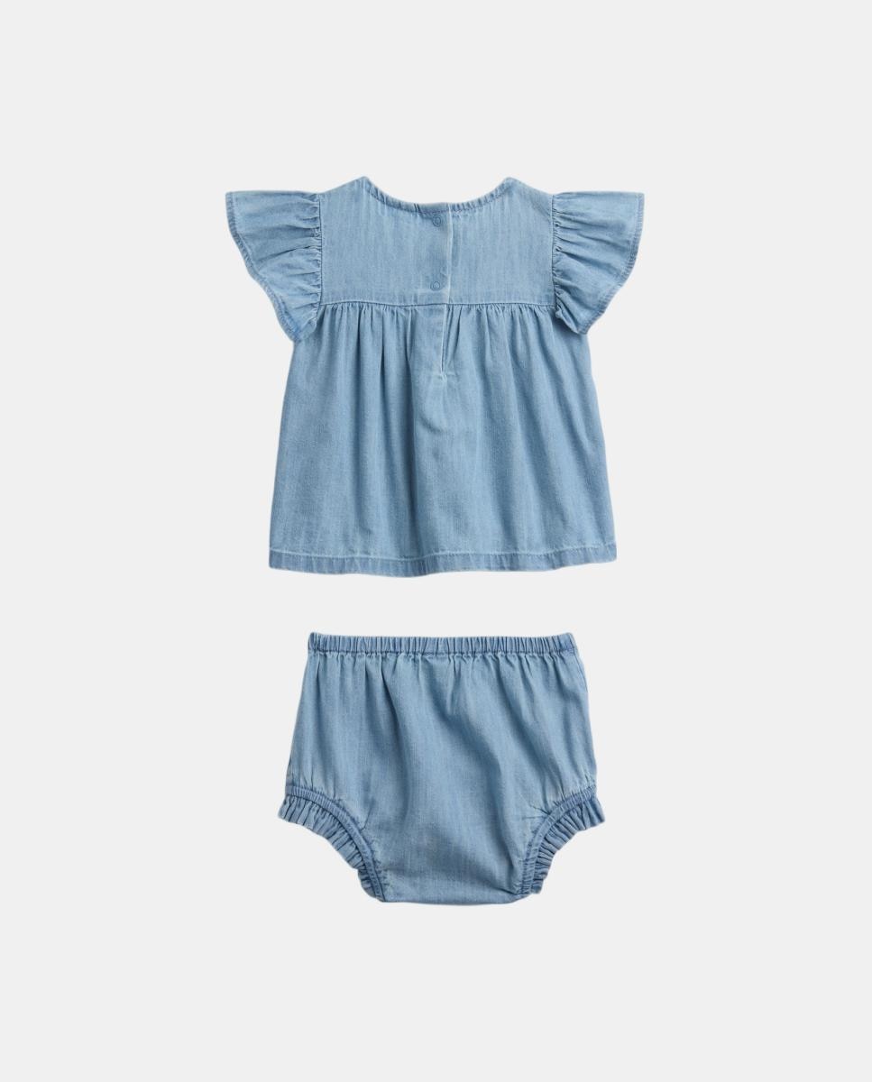 Conjunto de Top e Tapa-Fraldas de Ganga de Bebé com Bordado Gap Azul-claro-2