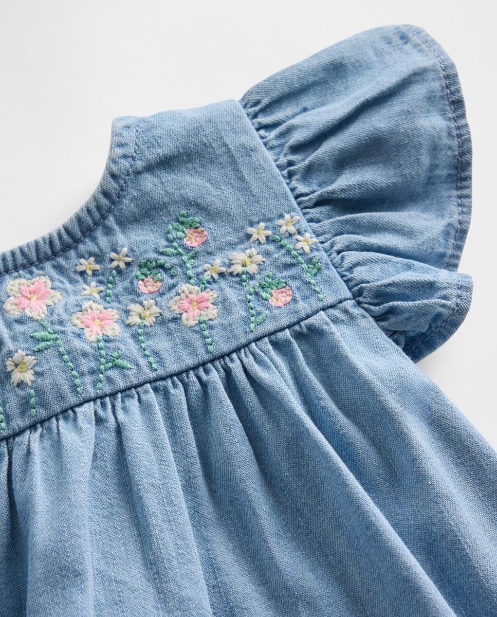 Conjunto de Top e Tapa-Fraldas de Ganga de Bebé com Bordado Gap Azul-claro-3