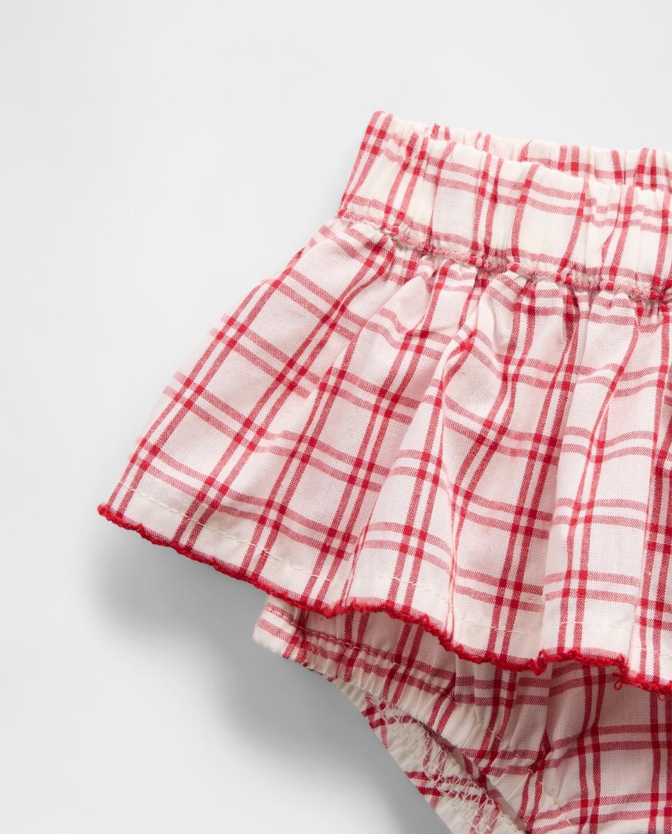 Conjunto de Bebé com T-shirt sem Mangas e Saia-Calça aos Quadrados Vermelho-3