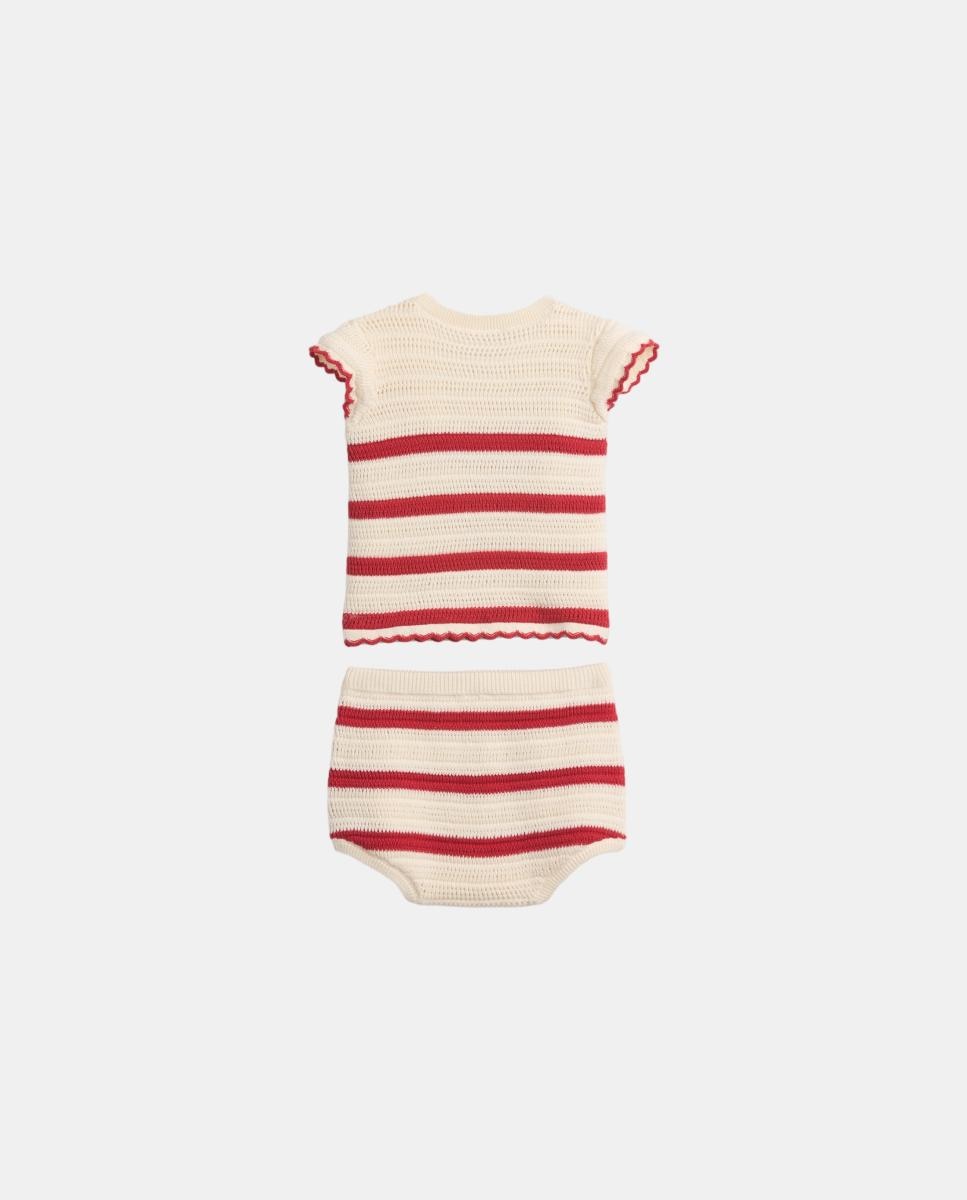 Conjunto de Bebé com Calções Tipo Bombachas e Manga Curta com Folhos Vermelho-2