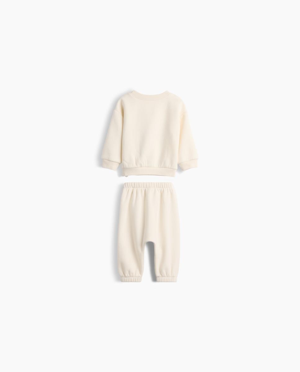 Conjunto de Bebé com Sweatshirt de Decote Redondo e Calças Tipo Joggers Cru-2