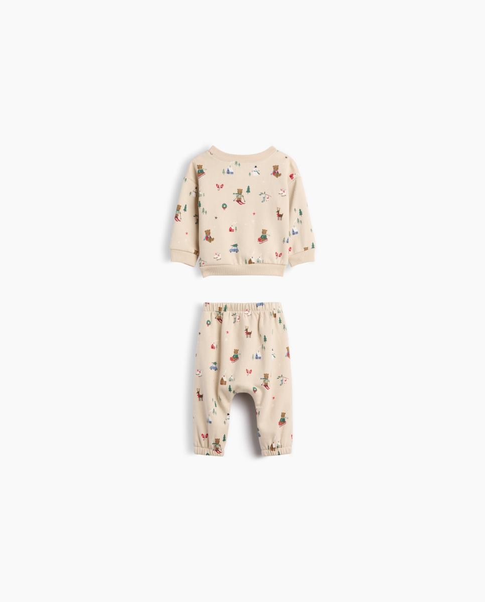 Conjunto de Bebé com Sweatshirt de Decote Redondo e Calças Tipo Joggers Cru-2