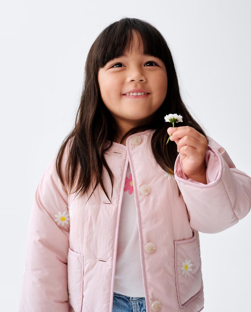 Casaco Acolchoado de Bebé com Bordado Floral Gap Rosa-5