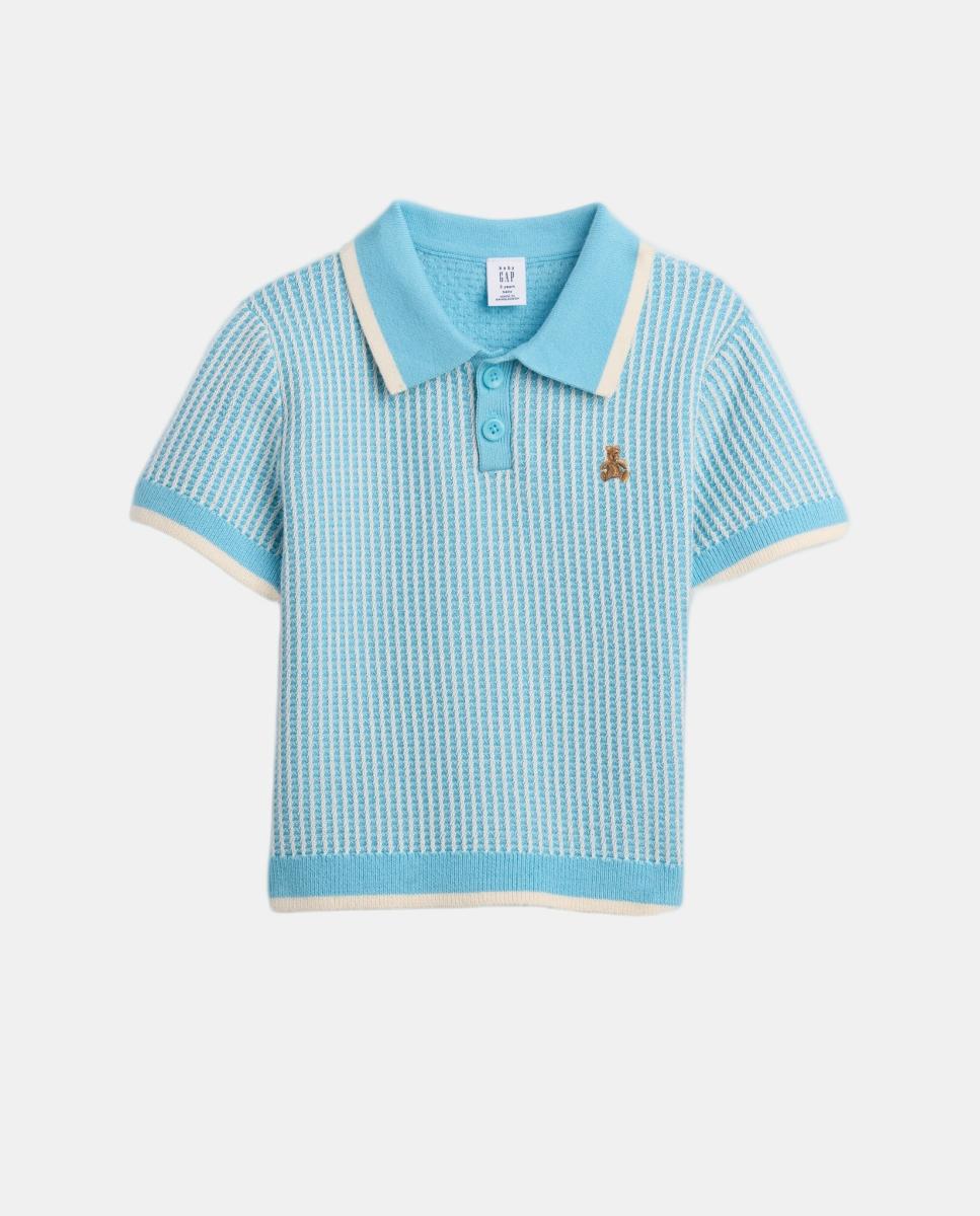 Camisola de Malha de Algodão Suave de Bebé com Colarinho de Polo Gap Azul-2