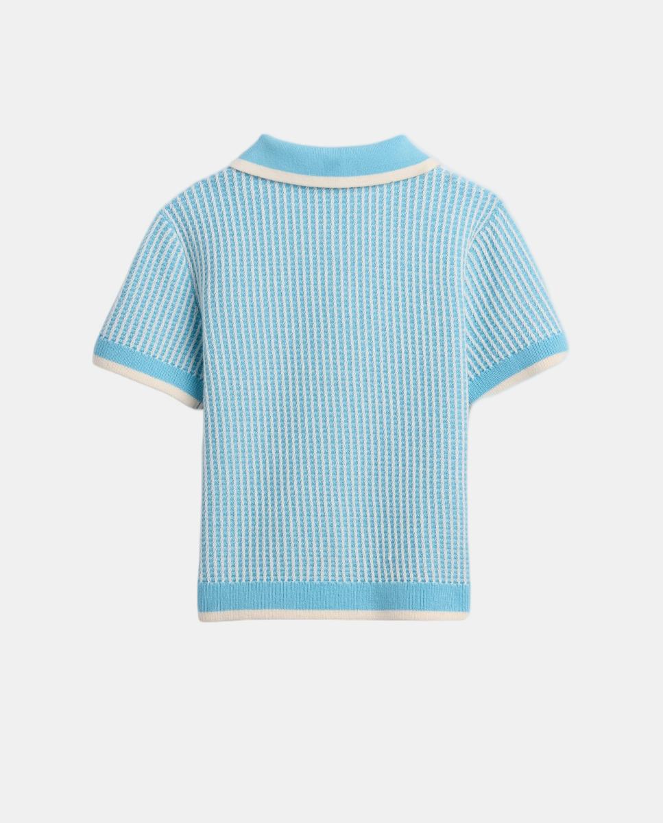 Camisola de Malha de Algodão Suave de Bebé com Colarinho de Polo Gap Azul-3