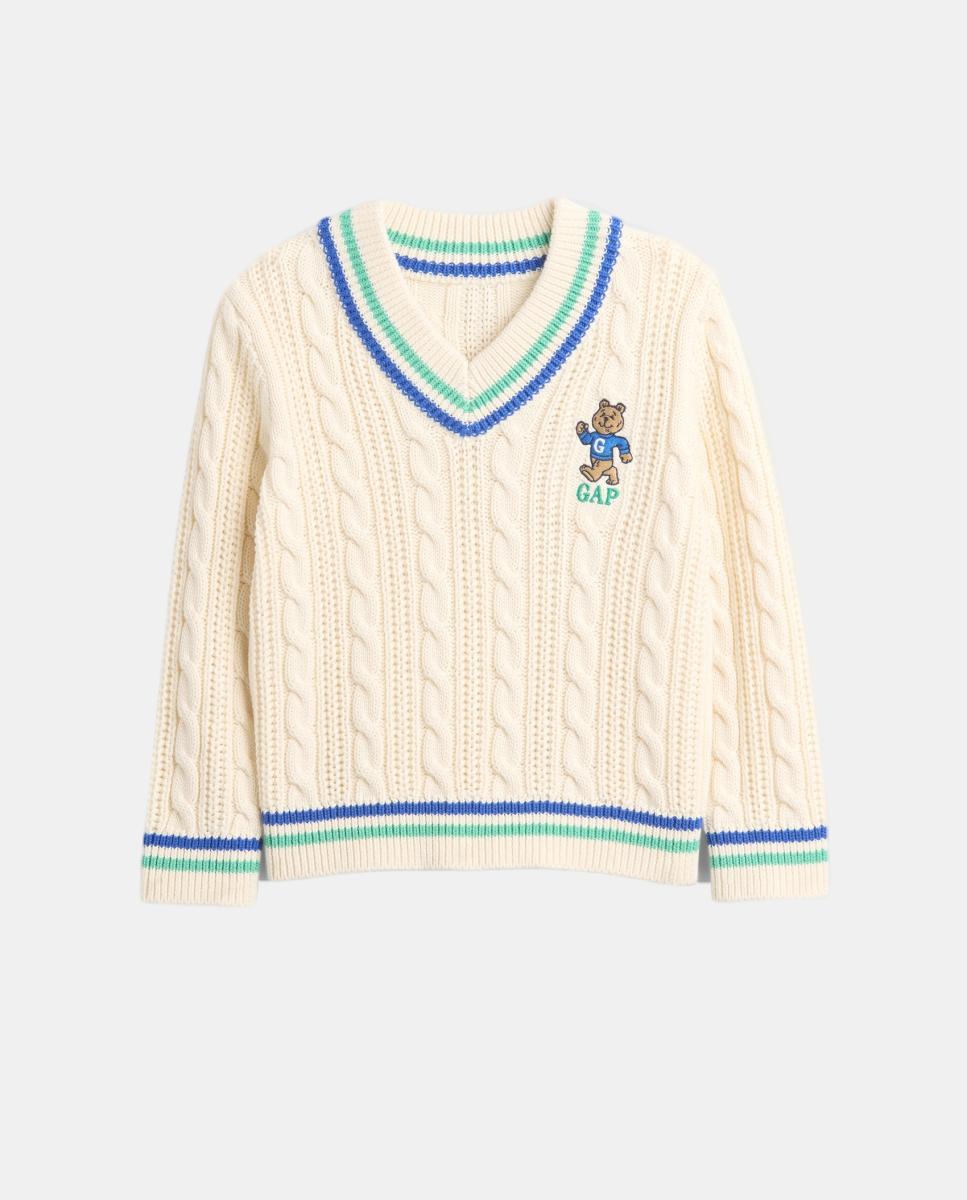 Imagem 0 de Camisola de Malha Entrançada de Bebé com Decote em Bico