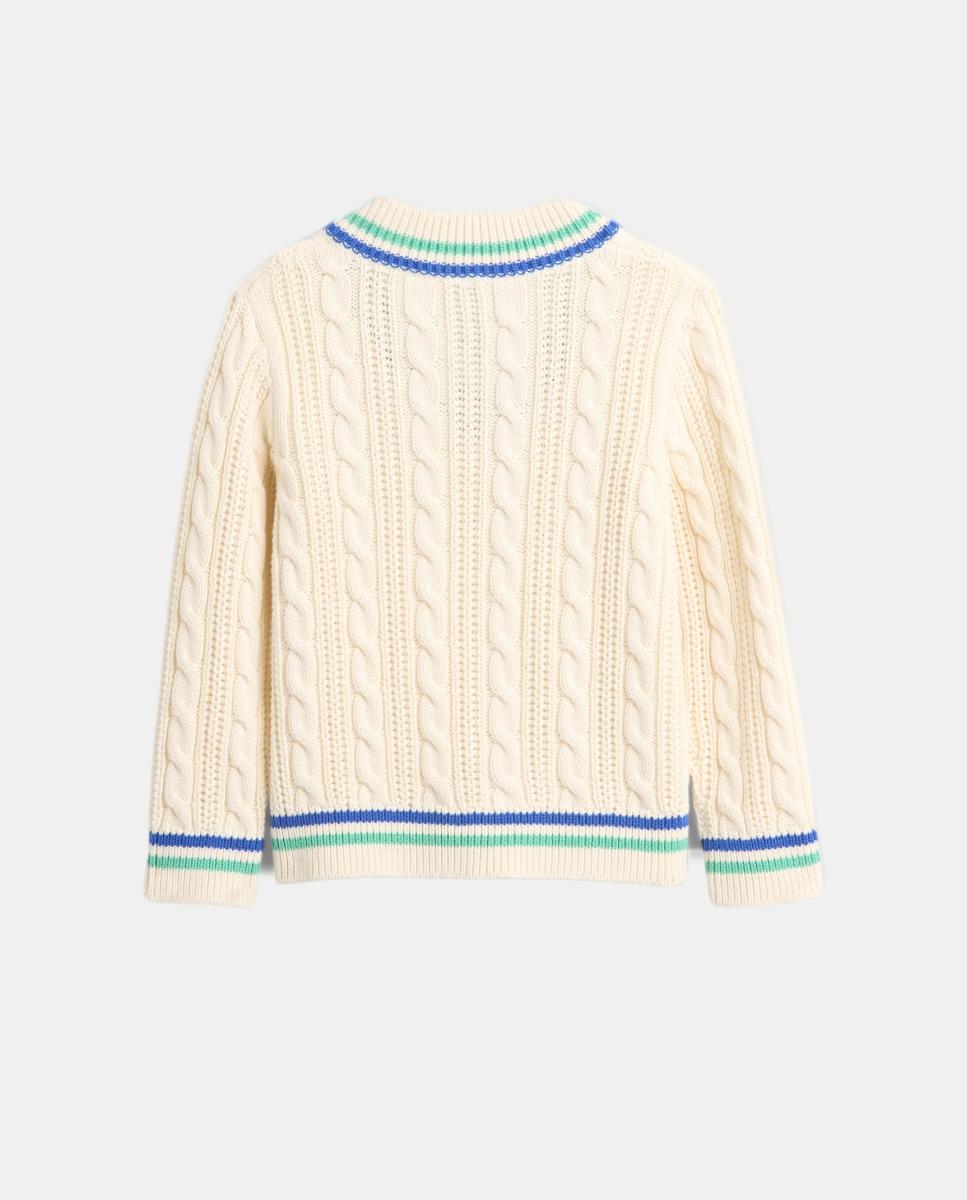 Camisola de Malha Entrançada de Bebé com Decote em Bico Branco-2