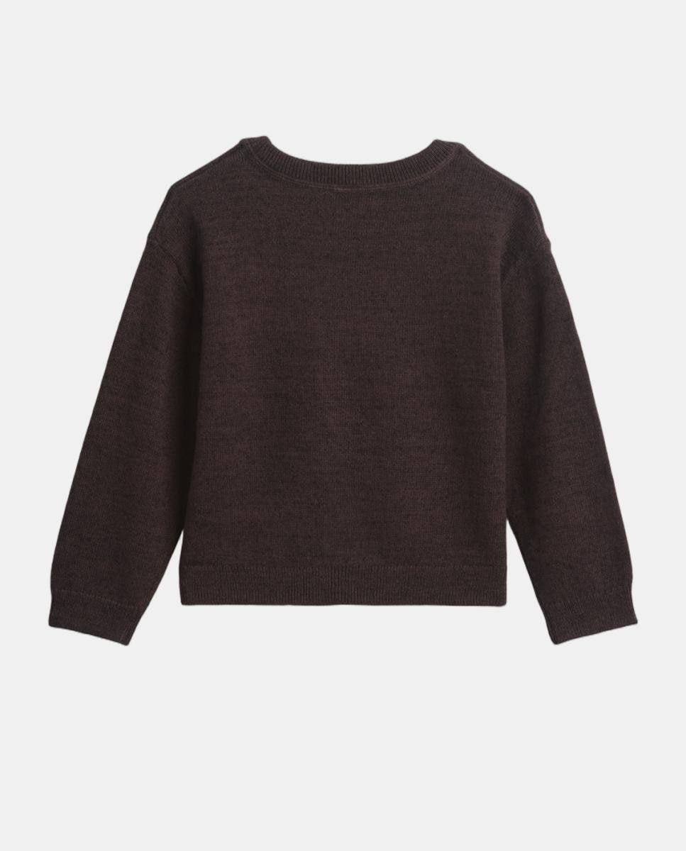 Camisola de Malha de Bebé com Ponto Liso e Decote Redondo Castanho-2
