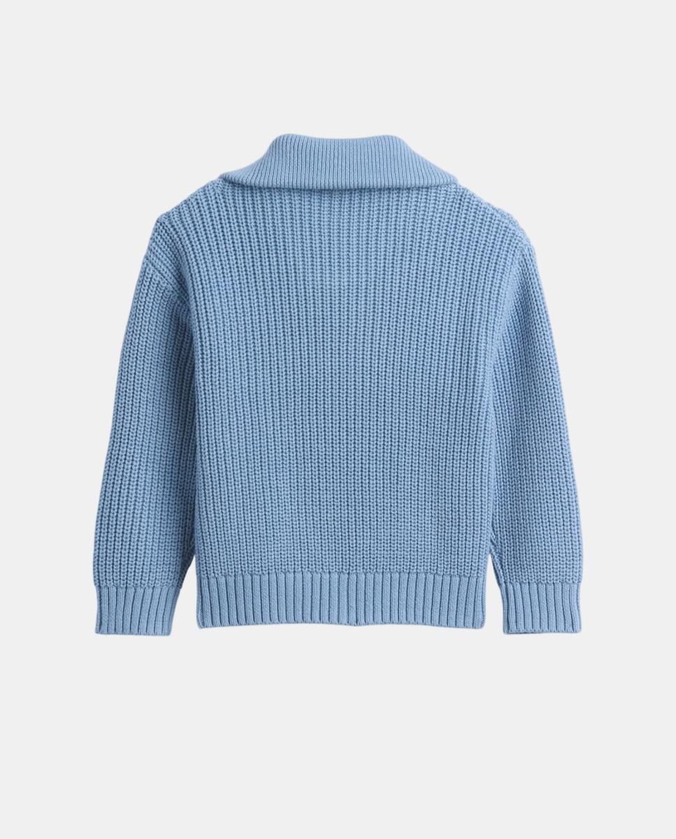 Camisola de Malha Lisa de Bebé com Fecho de Correr Azul-2
