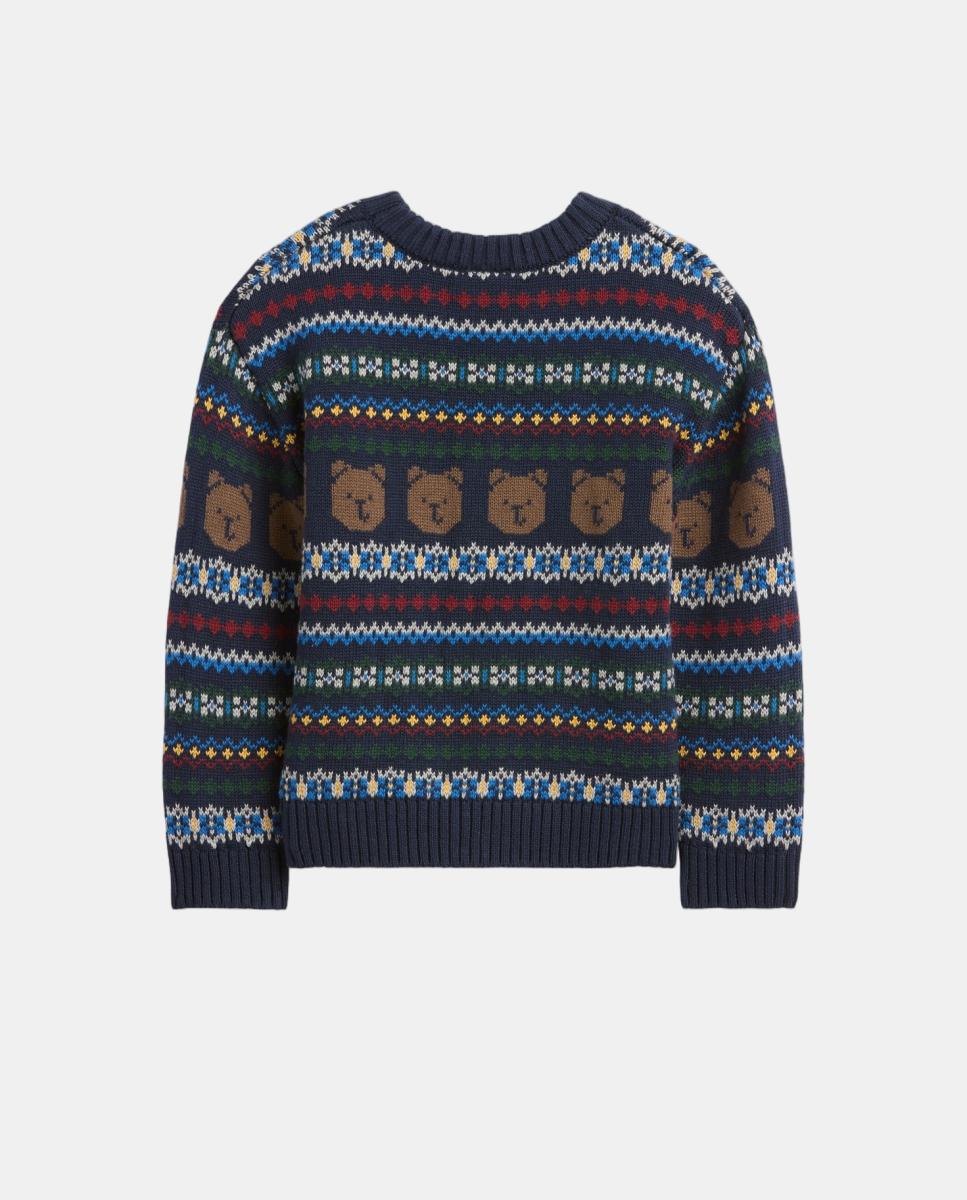 Camisola de Malha de Bebé com Decote Redondo e Estampado Fair Isle Azul-3