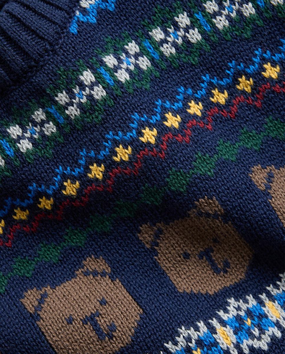 Camisola de Malha de Bebé com Decote Redondo e Estampado Fair Isle Azul-4