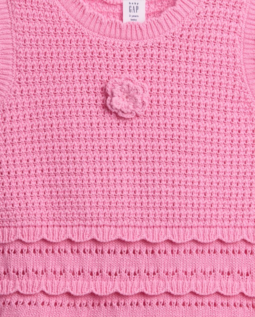 T-shirt de Bebé sem Mangas em Tecido de Tricot com Decote Redondo Rosa-3