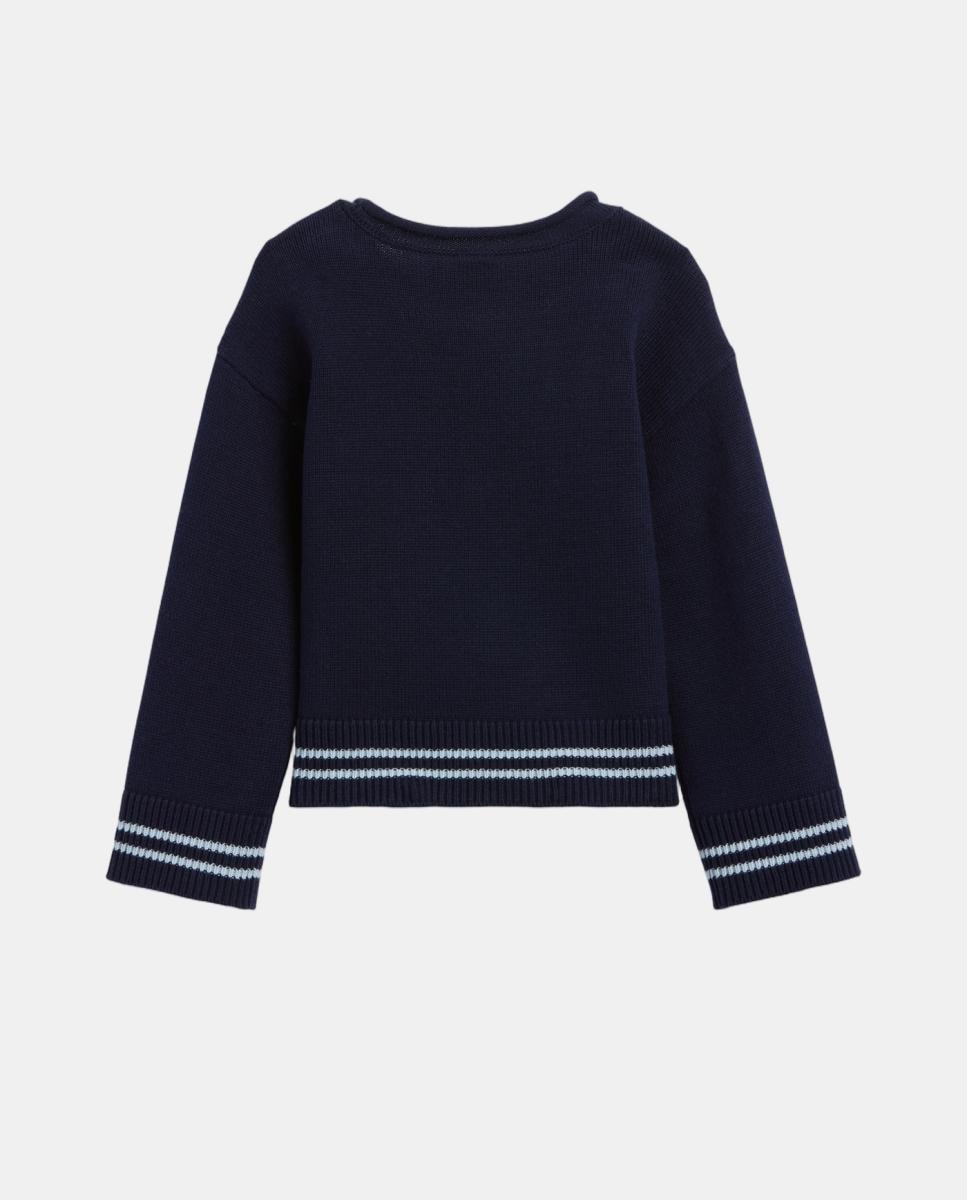 Camisola de Malha com Decote Redondo e Estampado Azul-marinho-2