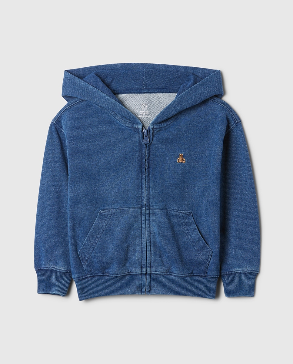 Sweatshirt de Bebé com Fecho de Correr e Capuz Azul-índigo-1