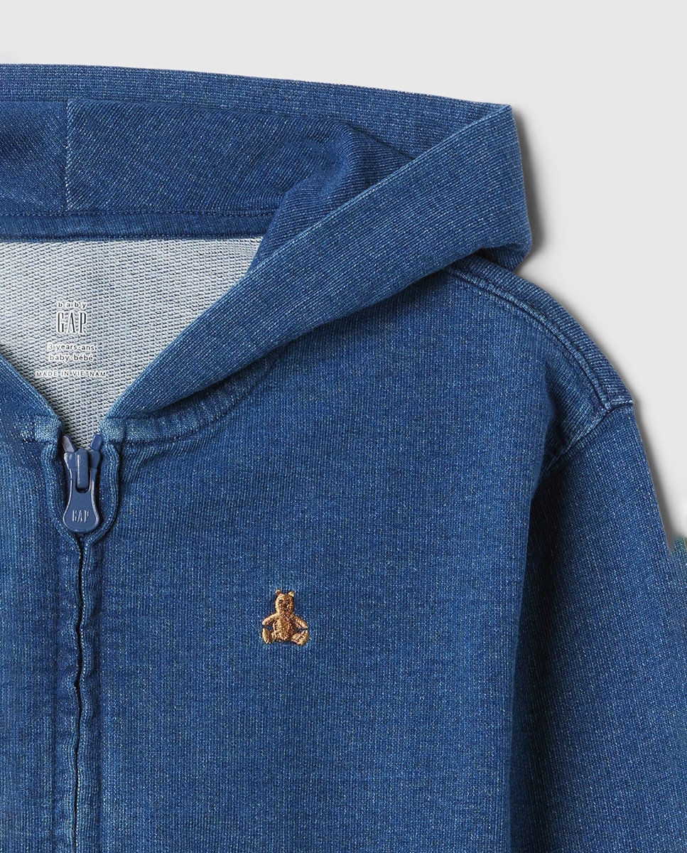 Sweatshirt de Bebé com Fecho de Correr e Capuz Azul-índigo-3