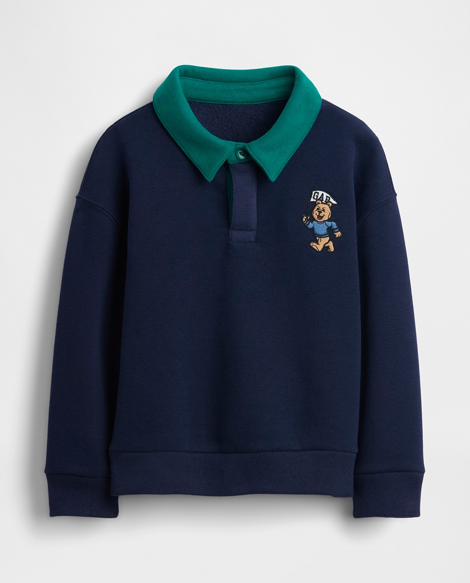 Sweatshirt para Bebés e Crianças Pequenas com Colarinho de Polo e Tecido VintageSoft Azul-marinho-2