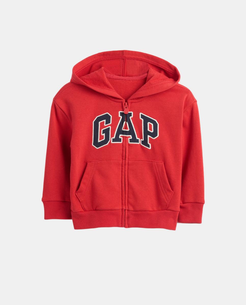 Sweatshirt com Capuz, Fecho de Correr com Logótipo e Bolsos Canguru Vermelho-2