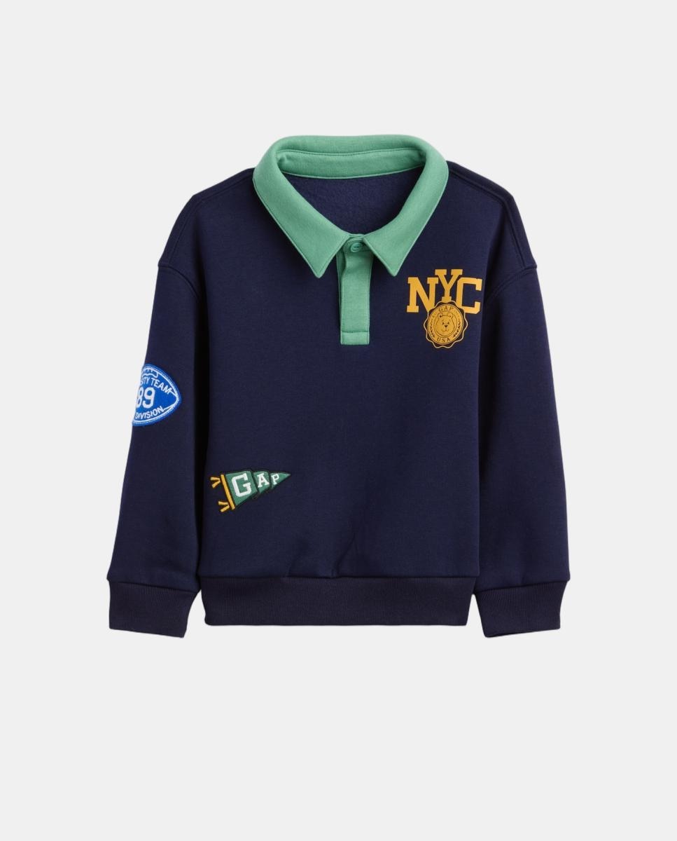 Sweatshirt de Bebé com Manga Comprida e Colarinho de Polo Azul-marinho-2