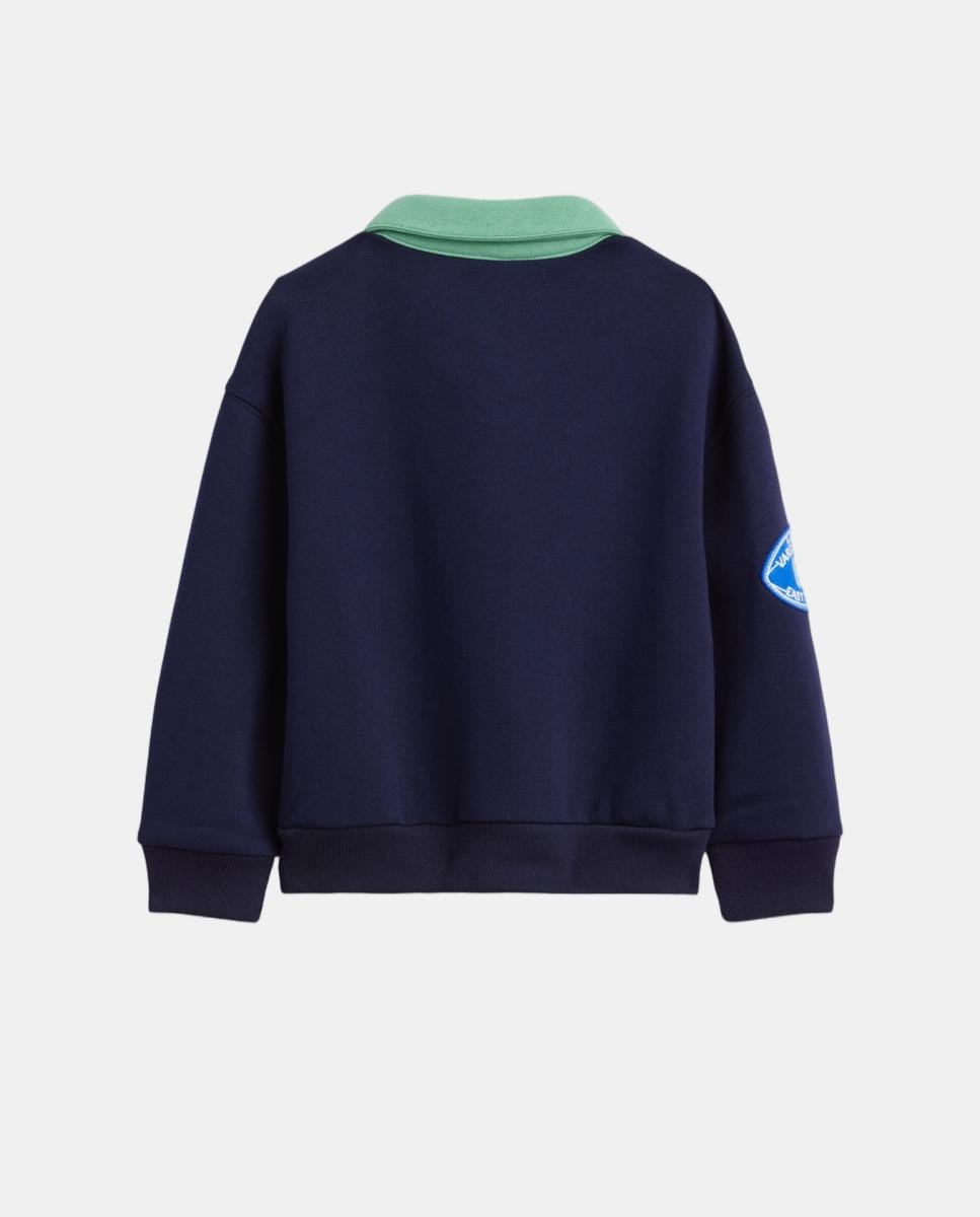 Sweatshirt de Bebé com Manga Comprida e Colarinho de Polo Azul-marinho-3