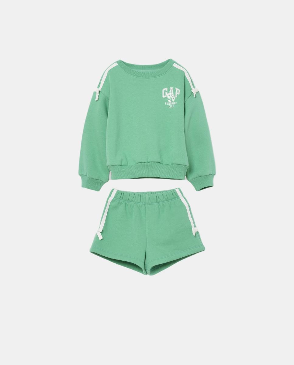 Conjunto de Bebé com Sweatshirt e Calções de Felpa com Detalhes em Contraste Gap Verde Água-2