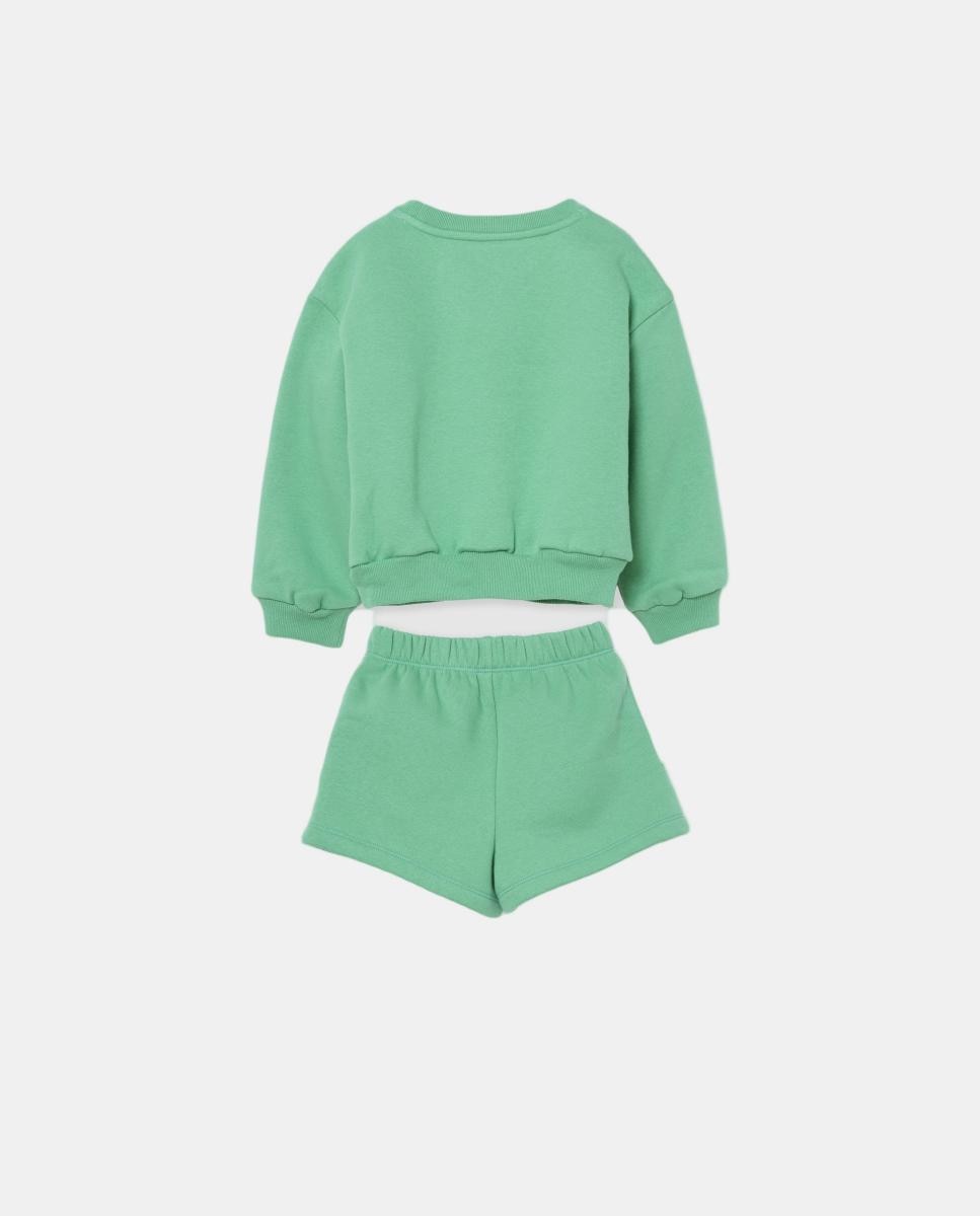 Conjunto de Bebé com Sweatshirt e Calções de Felpa com Detalhes em Contraste Gap Verde Água-3