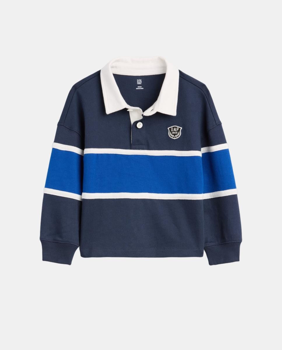 Polo de Bebé com Manga Comprida e Riscas no Peito Azul-marinho-2