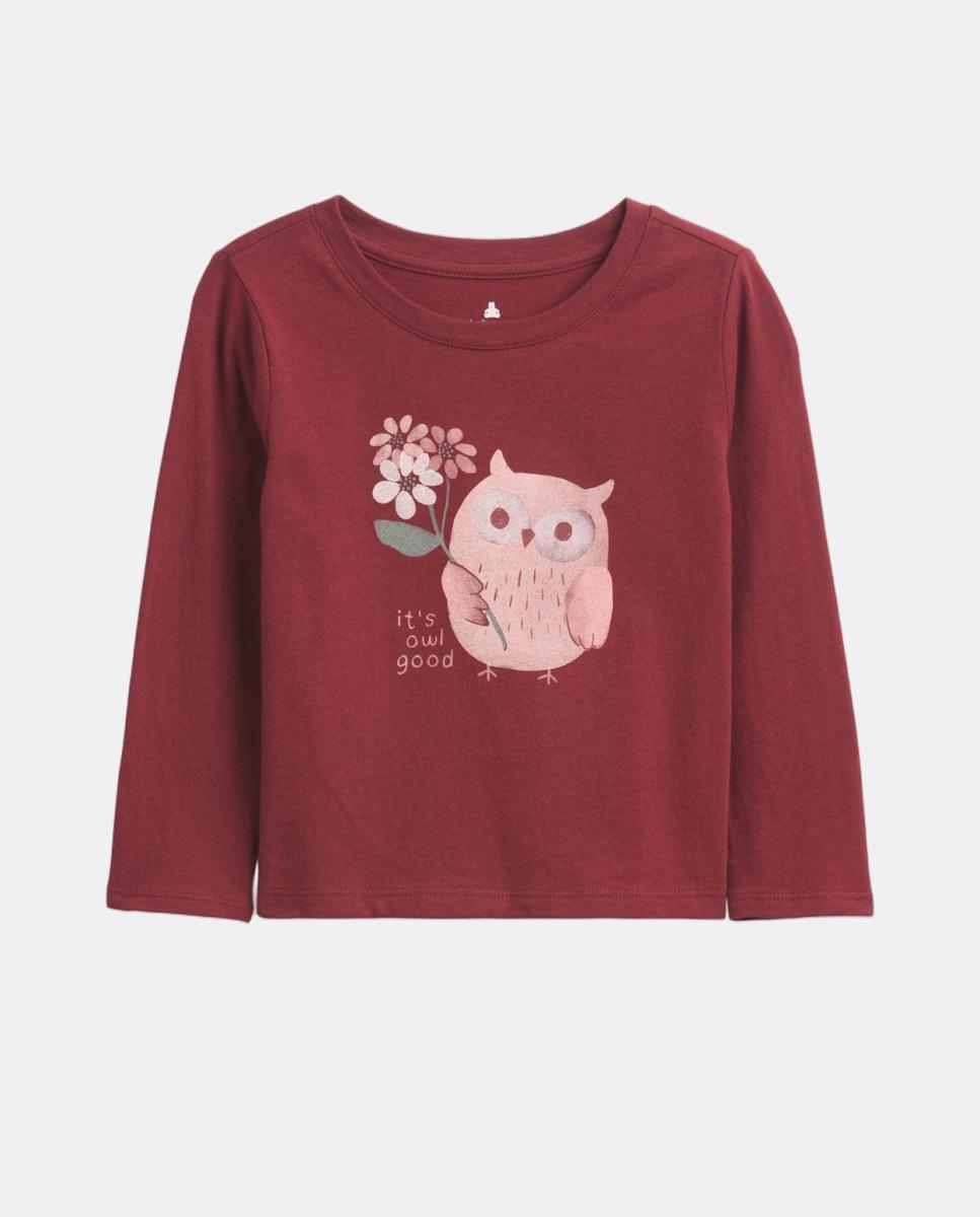 Imagen 0 de Camiseta de niña de manga larga y cuello redondo Burdeos