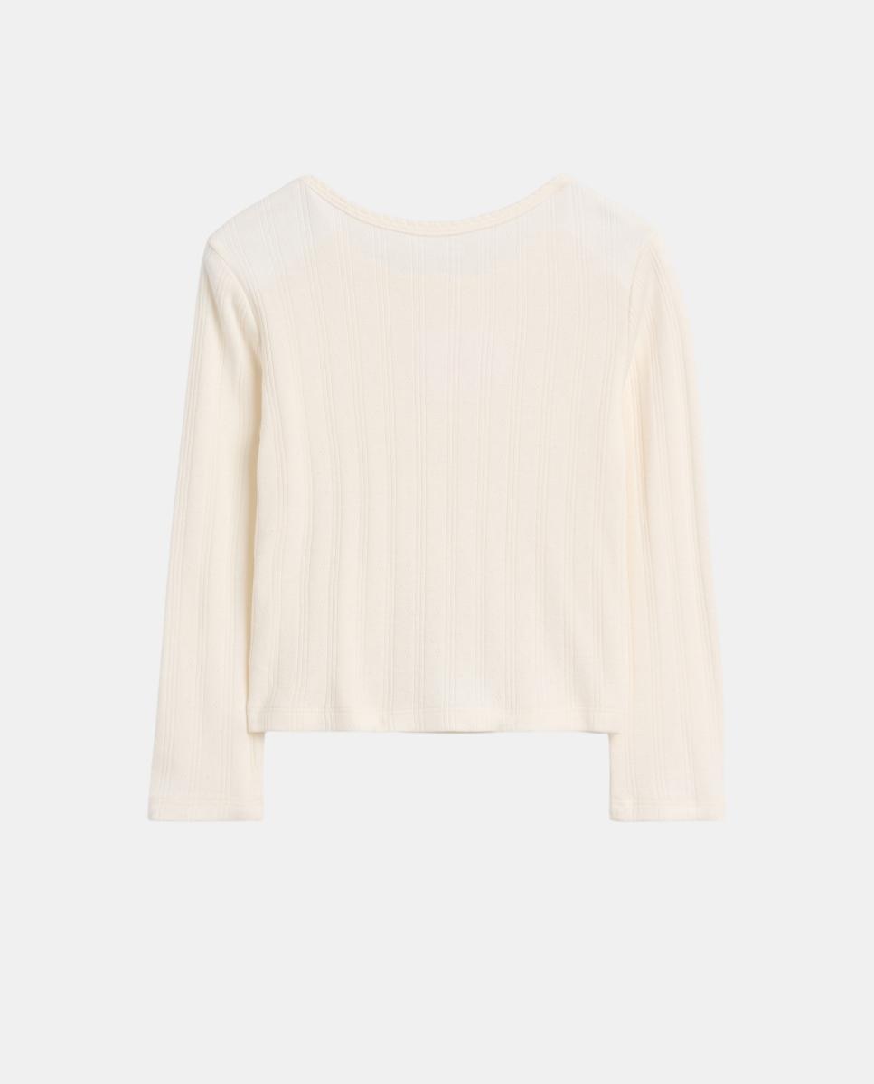 Camisola de Bebé com Manga Comprida e Decote Redondo Bege-2