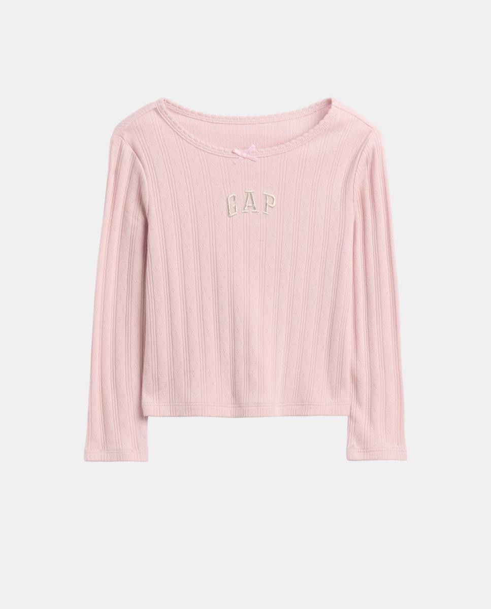 Camisola de Bebé com Manga Comprida e Decote Redondo Rosa-2