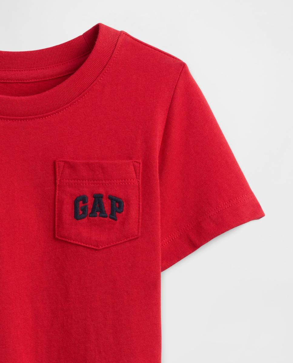 T-shirt de Manga Curta com Bolso e Decote Redondo para Criança Pequena e Bebé Gap Vermelho-3