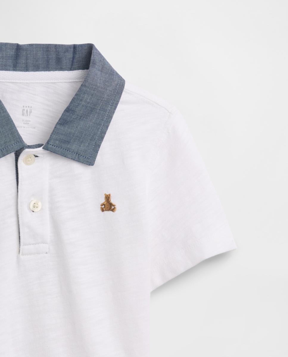 Polo de Algodão Orgânico de Bebé com Manga Curta Gap Branco-3