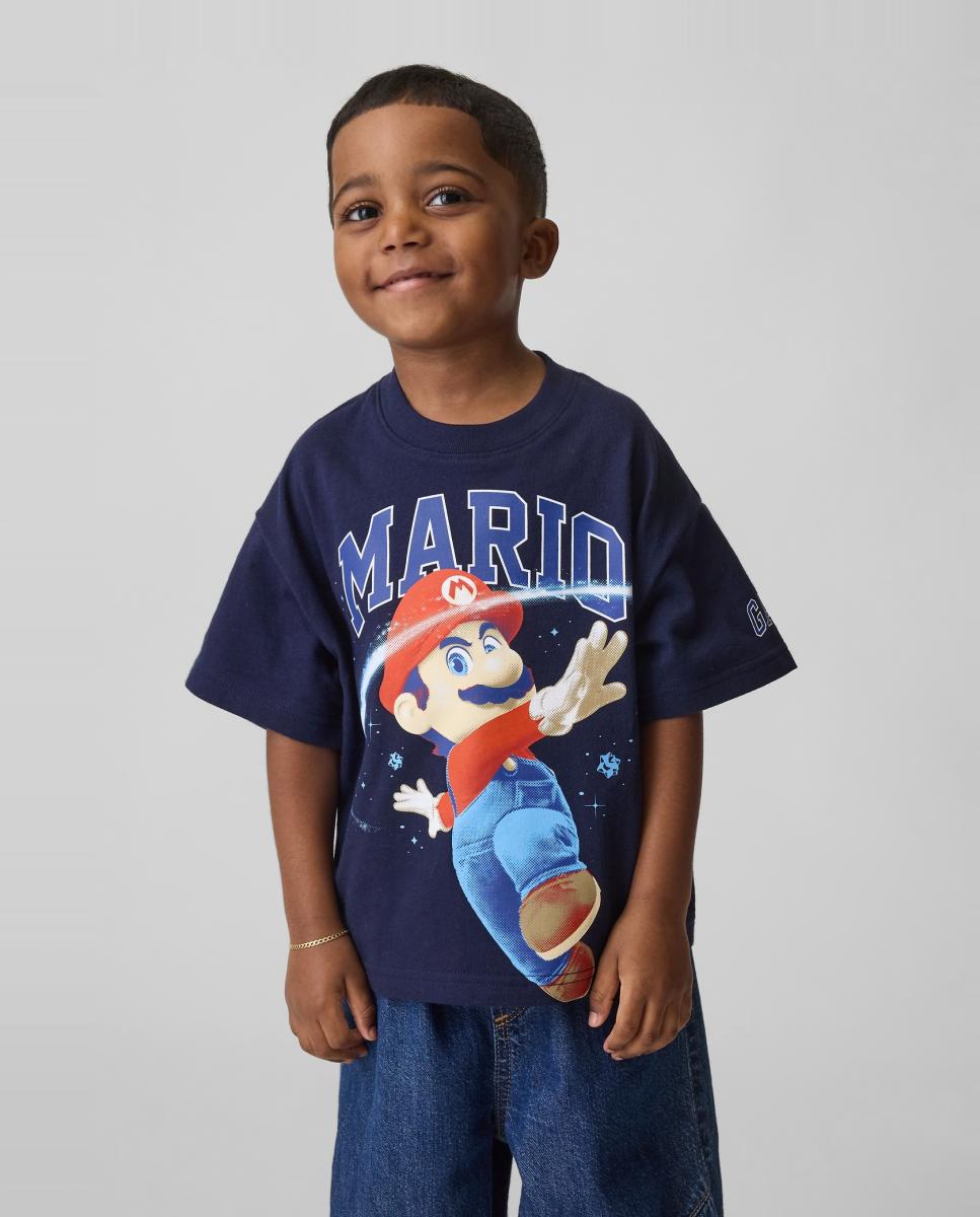 Camiseta de niño corte extragrande manga corta estampada - Gap - Azul marino Azul marino-1