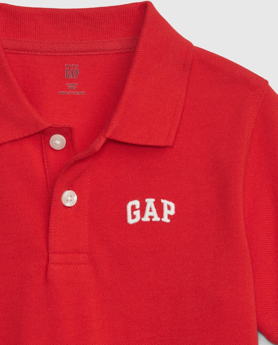 T-shirt de Manga Curta e Gola Aberta com Botões de Bebé Gap Vermelho-3