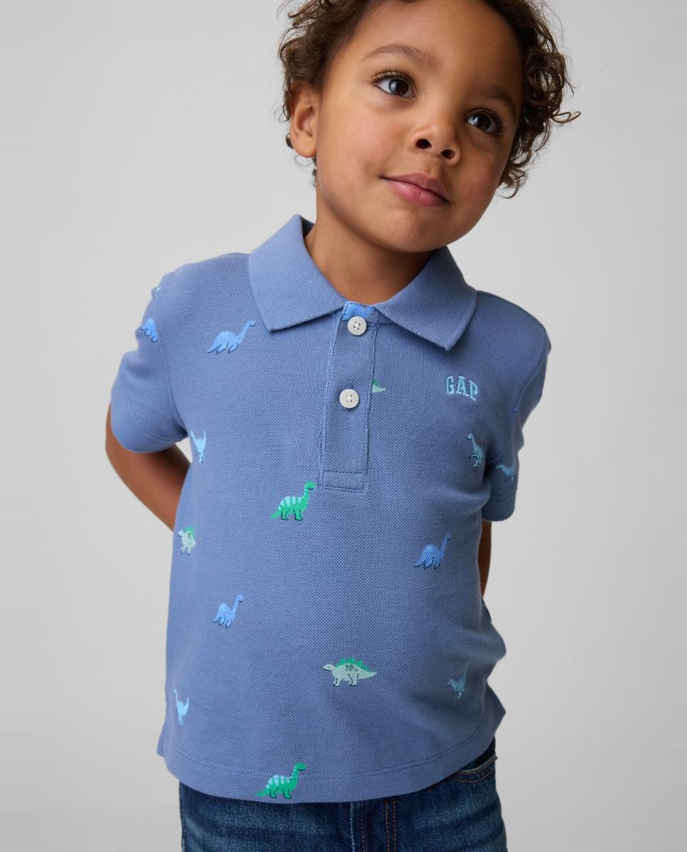 Polo Piqué de Bebé com All Over Print Gap Azul-1