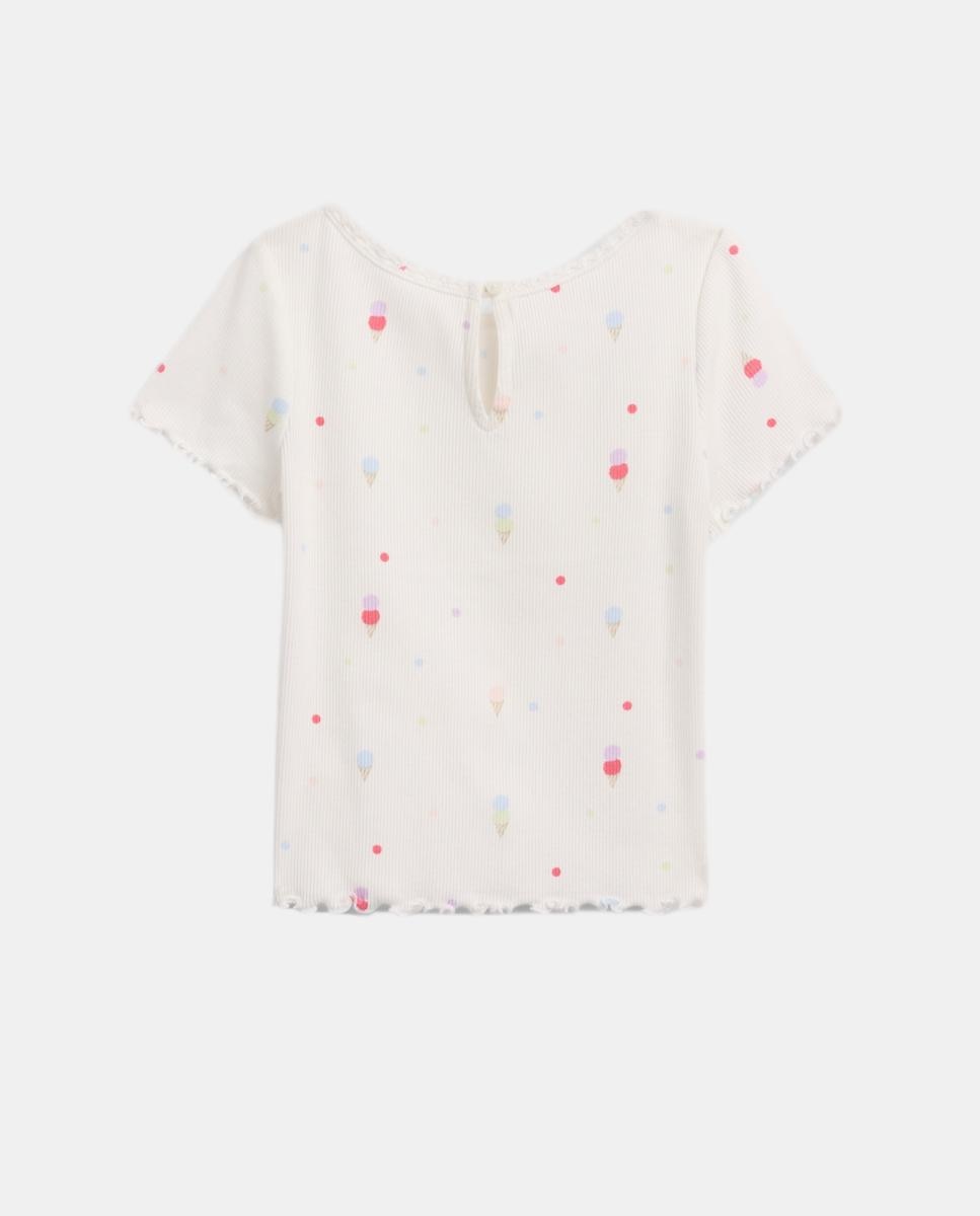 T-shirt Canelada Bordada de Bebé com Estampado Gap Branco-2