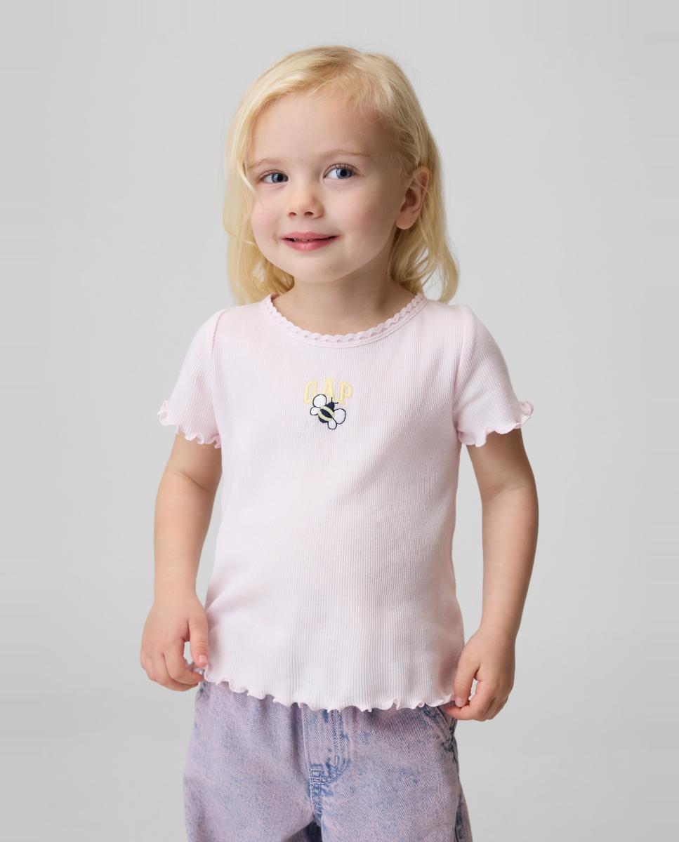 Camiseta de algodón acanalado con logo bordado de bebés - Gap - Rosa Rosa-1